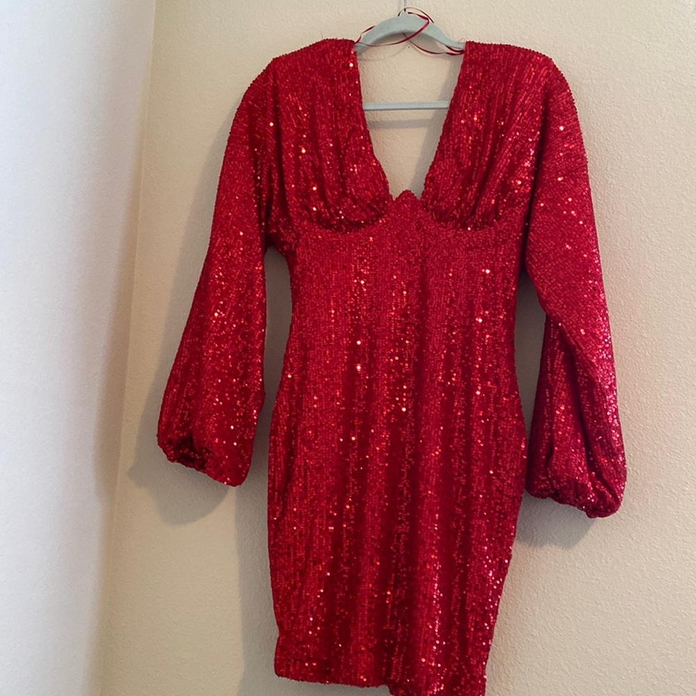 New with tags red glitter dress from fashion nova